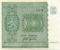 100 Markkaa 1945 Litt.B J0835579 kl.6